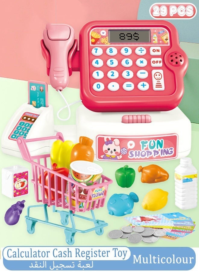 DURKU Cash Register Toy, Multi-Function Simulated Cash Register Toy with Shopping Cart, Calculator Supermarket Grocery Store Play set, Smart Cash Register Toy, Cash Register Toy with Light and Music - Image 1